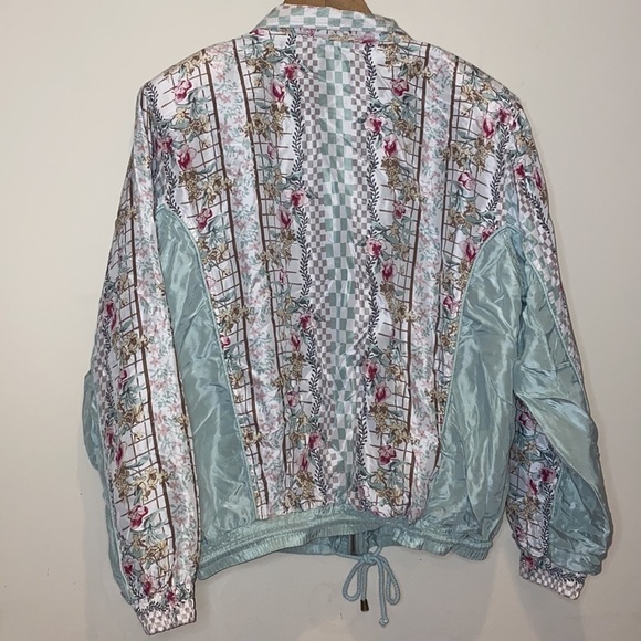𝅺VINTAGE Hunt Club Light Green Floral Jacket 100% Silk Size Large - Picture 7 of 11